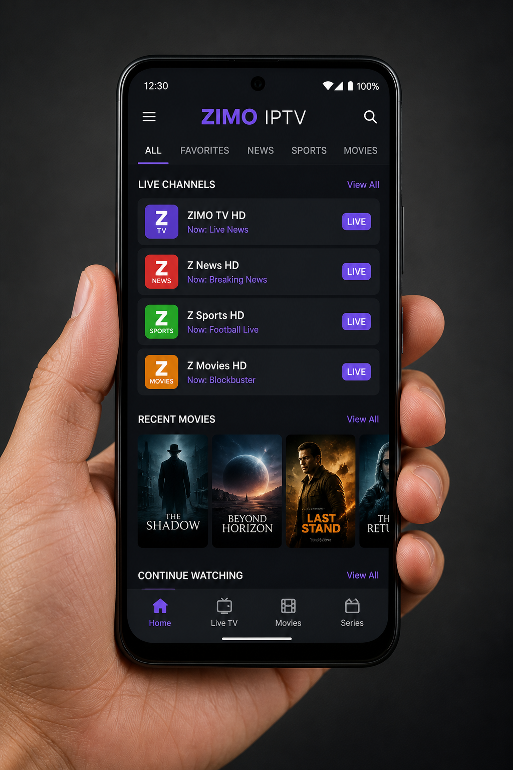 Zimo IPTV on an Android phone